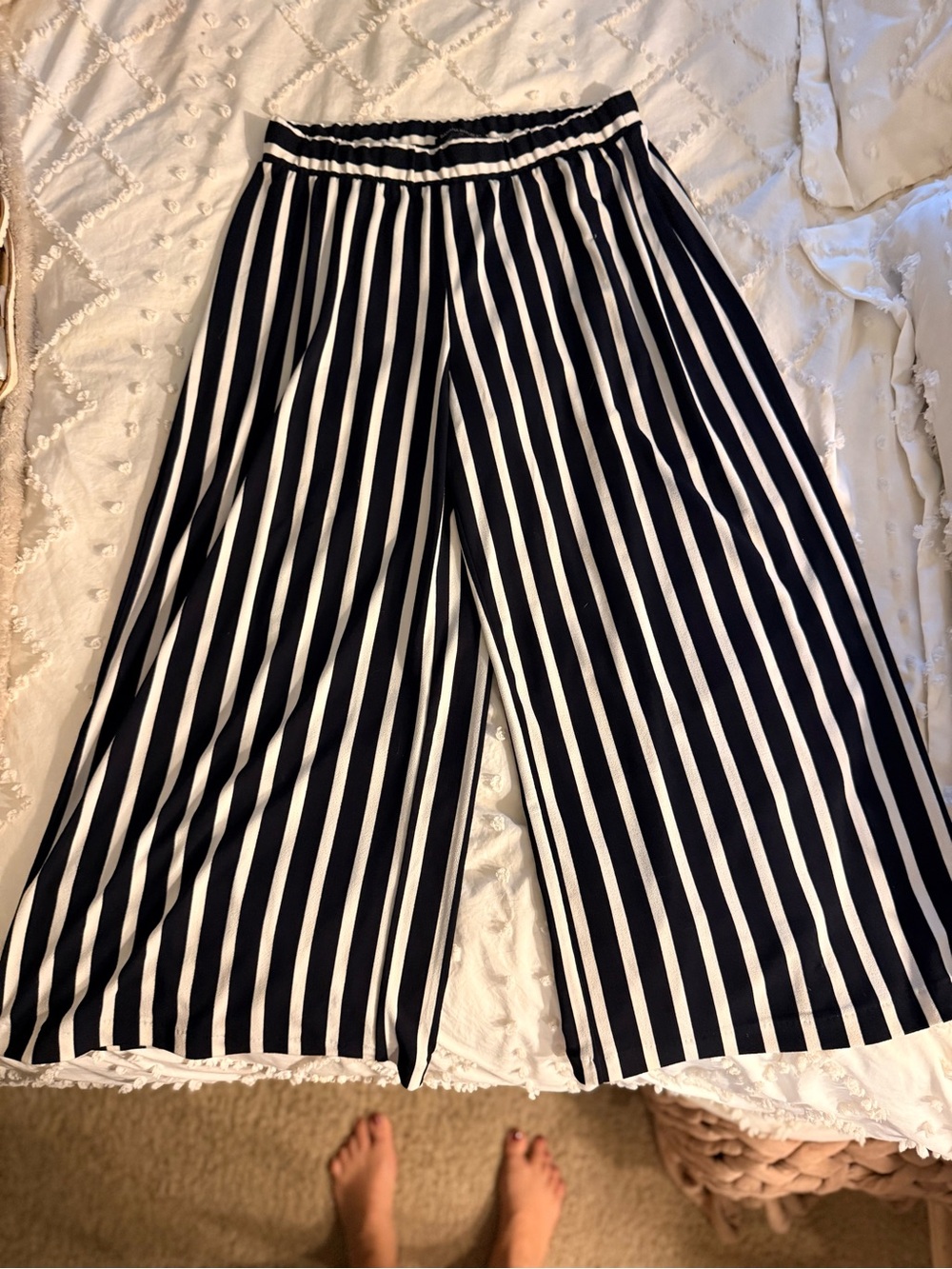 Banana Republic Black & White Striped Wide-Leg Pants